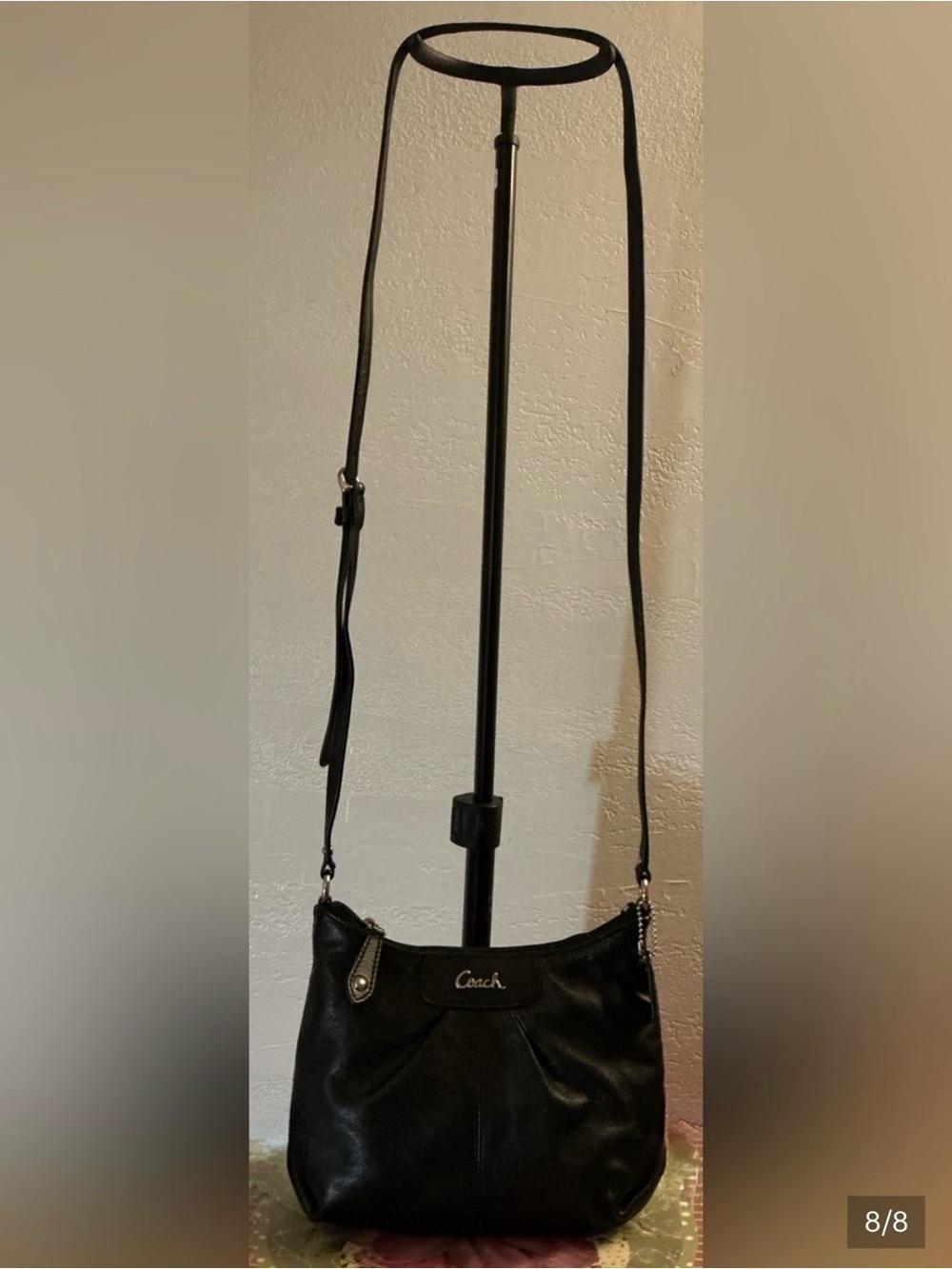 Coach Vintage Ashley EUC Black Leather Crossbody Bag, Purple Interior with COA - Picture 8 of 9